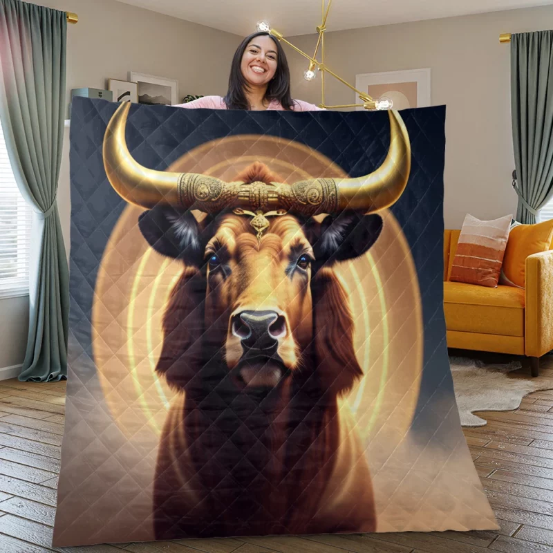 Painted Bull With Gold Ring Quilt Blanket