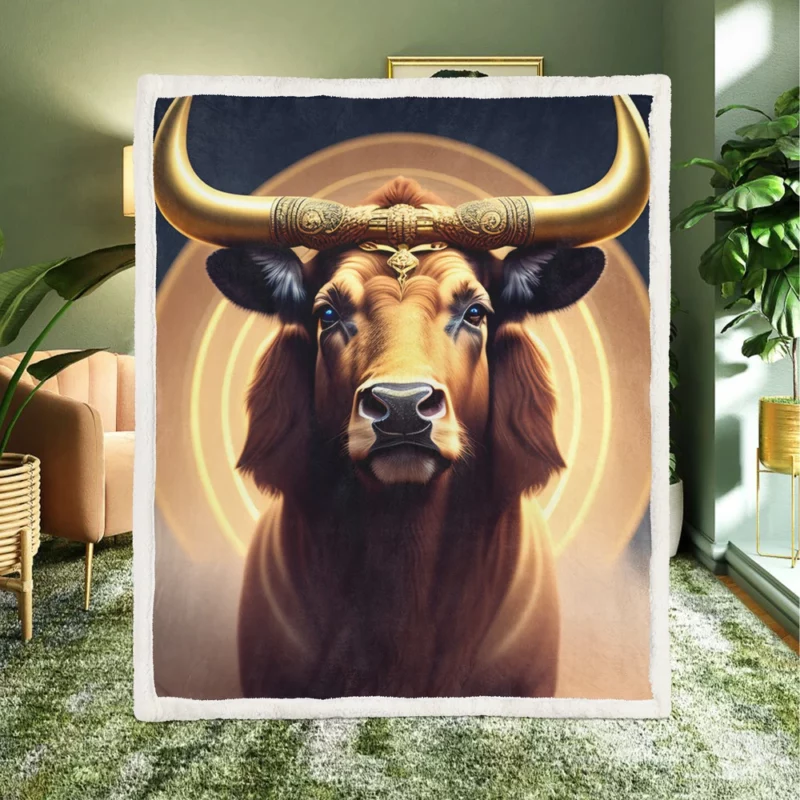 Painted Bull With Gold Ring Sherpa Fleece Blanket