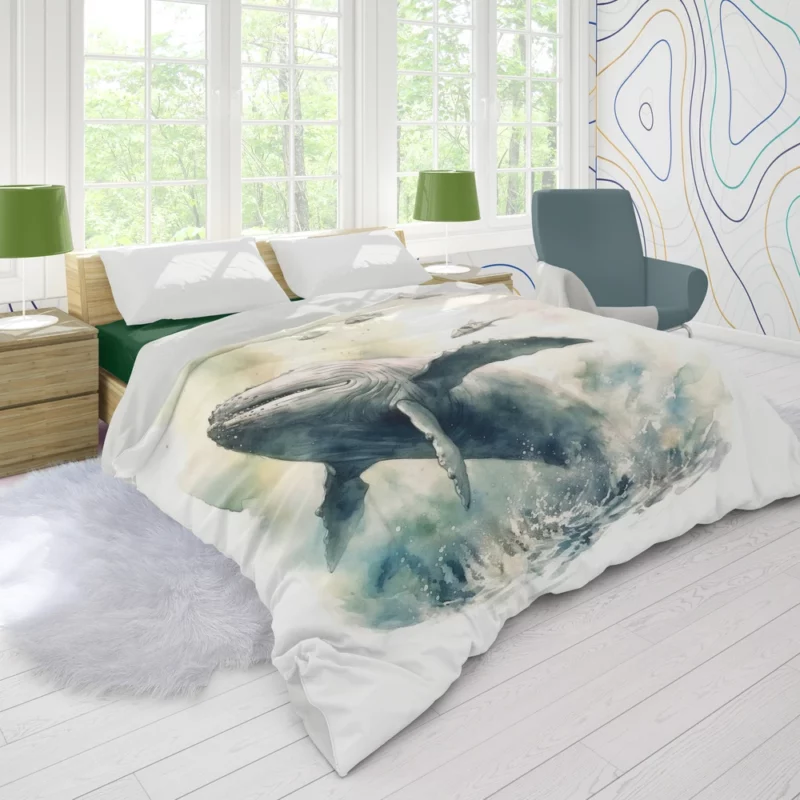 Painted Humpback Whale Jumping Duvet Cover
