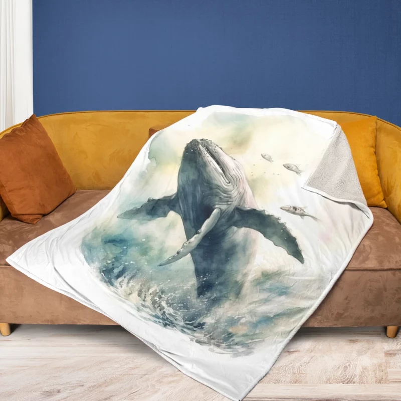 Painted Humpback Whale Jumping Fleece Blanket 1