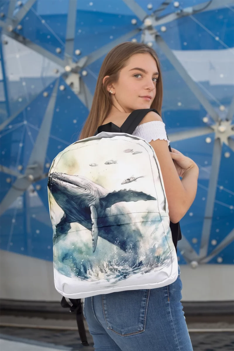 Painted Humpback Whale Jumping Minimalist Backpack 2