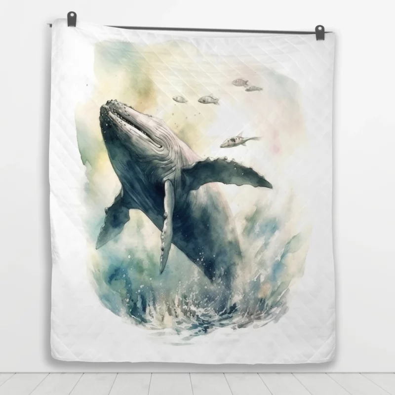 Painted Humpback Whale Jumping Quilt Blanket 1
