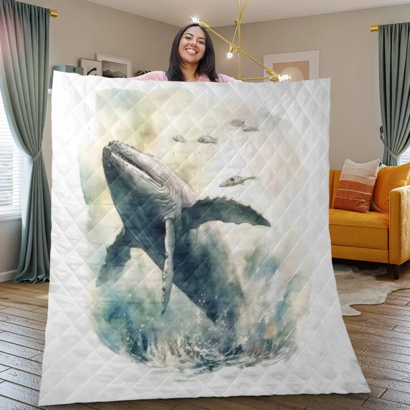 Painted Humpback Whale Jumping Quilt Blanket