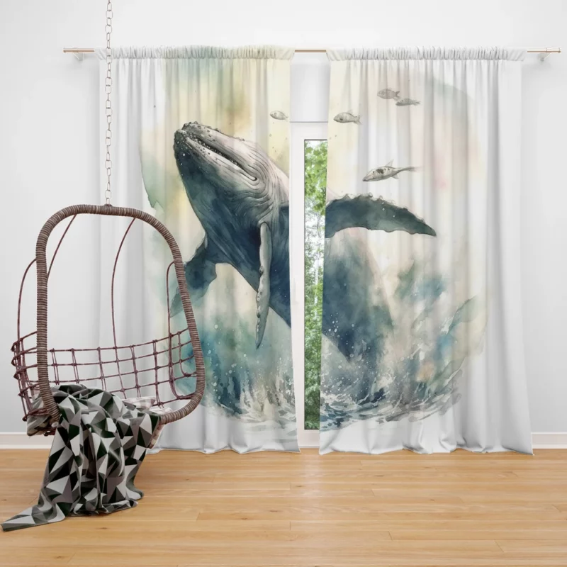 Painted Humpback Whale Jumping Window Curtain