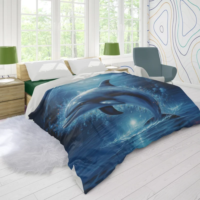 Painted Jumping Dolphin Duvet Cover