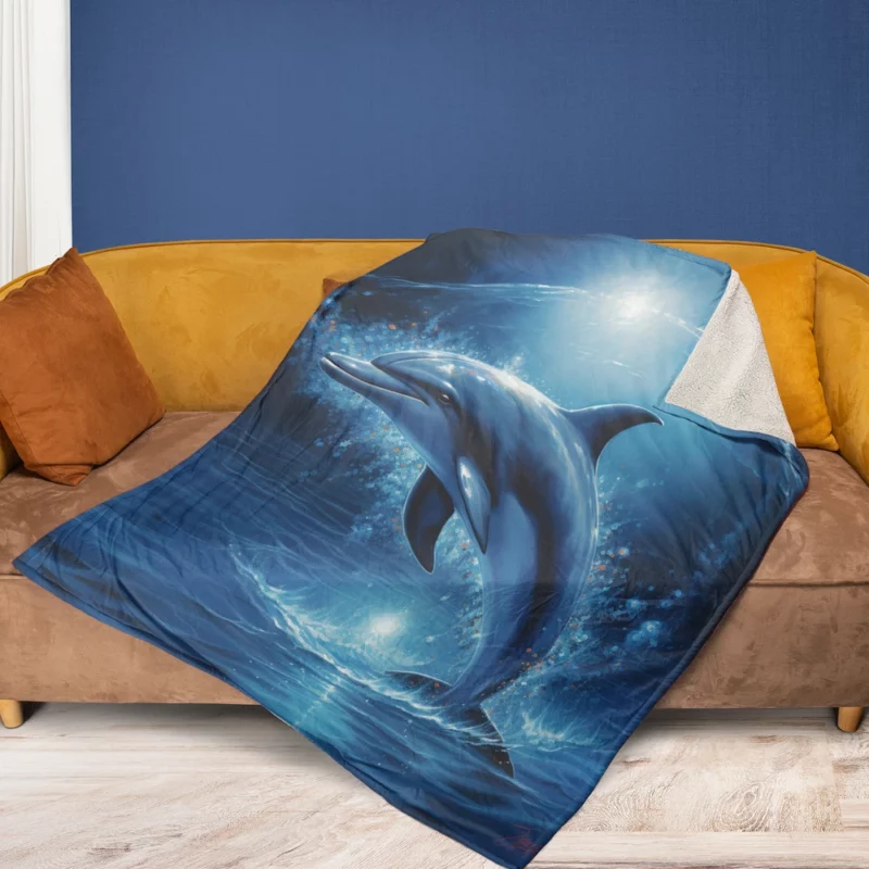 Painted Jumping Dolphin Fleece Blanket 1