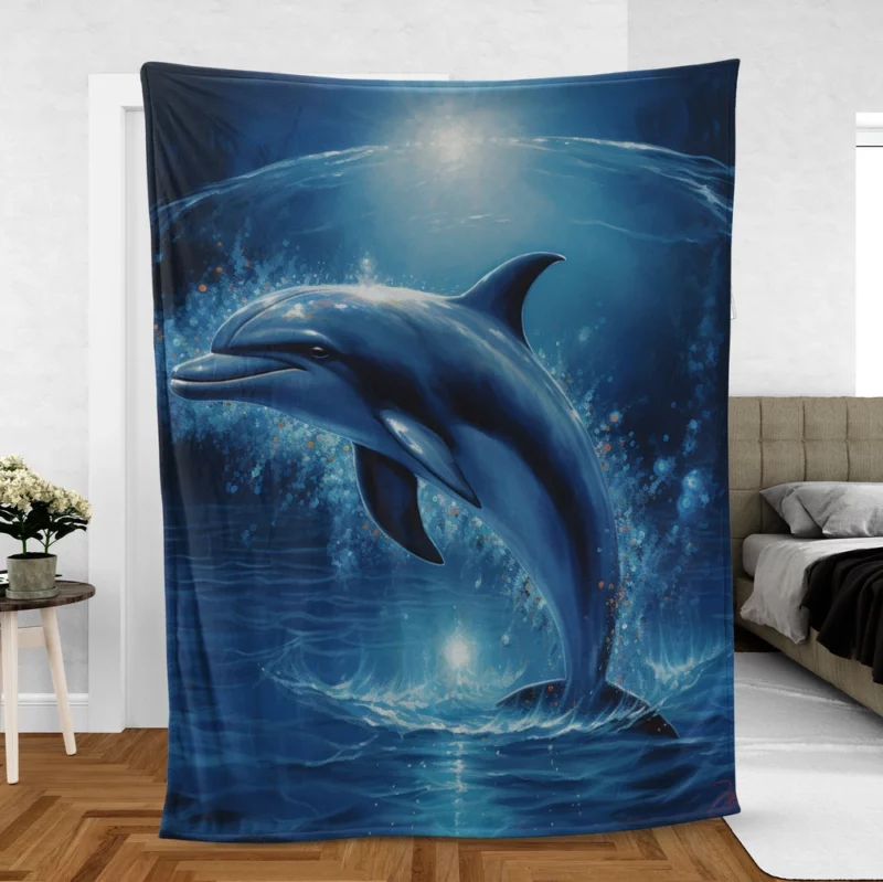 Painted Jumping Dolphin Fleece Blanket