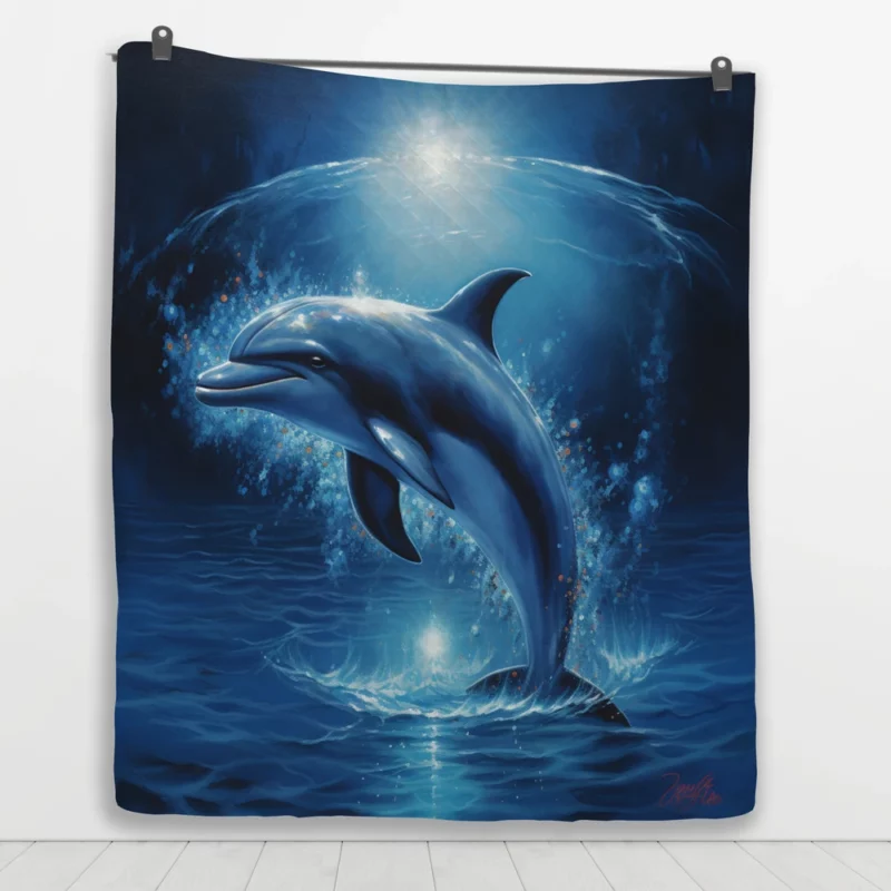 Painted Jumping Dolphin Quilt Blanket 1