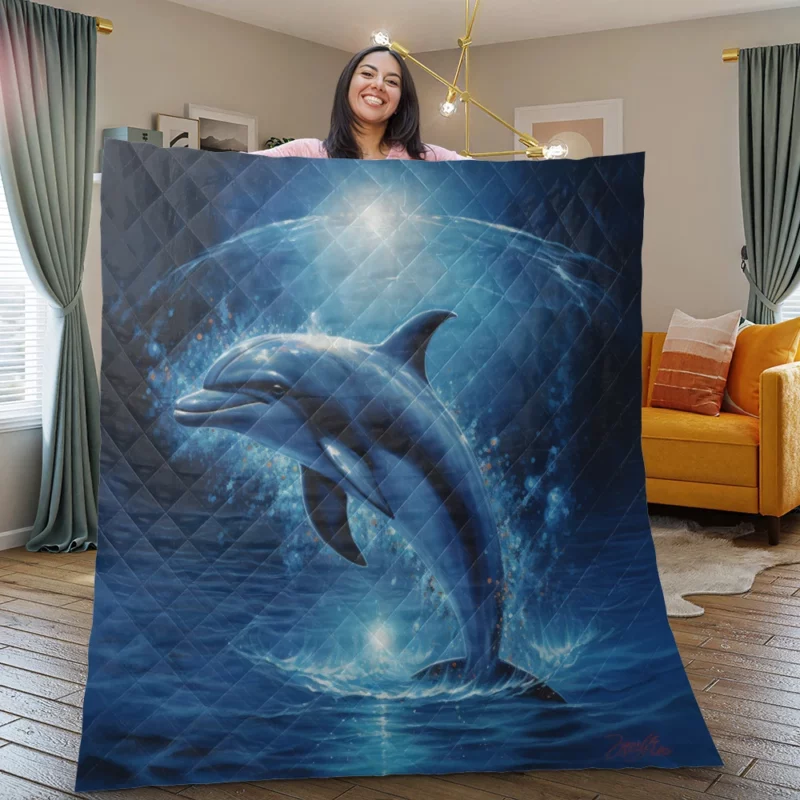 Painted Jumping Dolphin Quilt Blanket