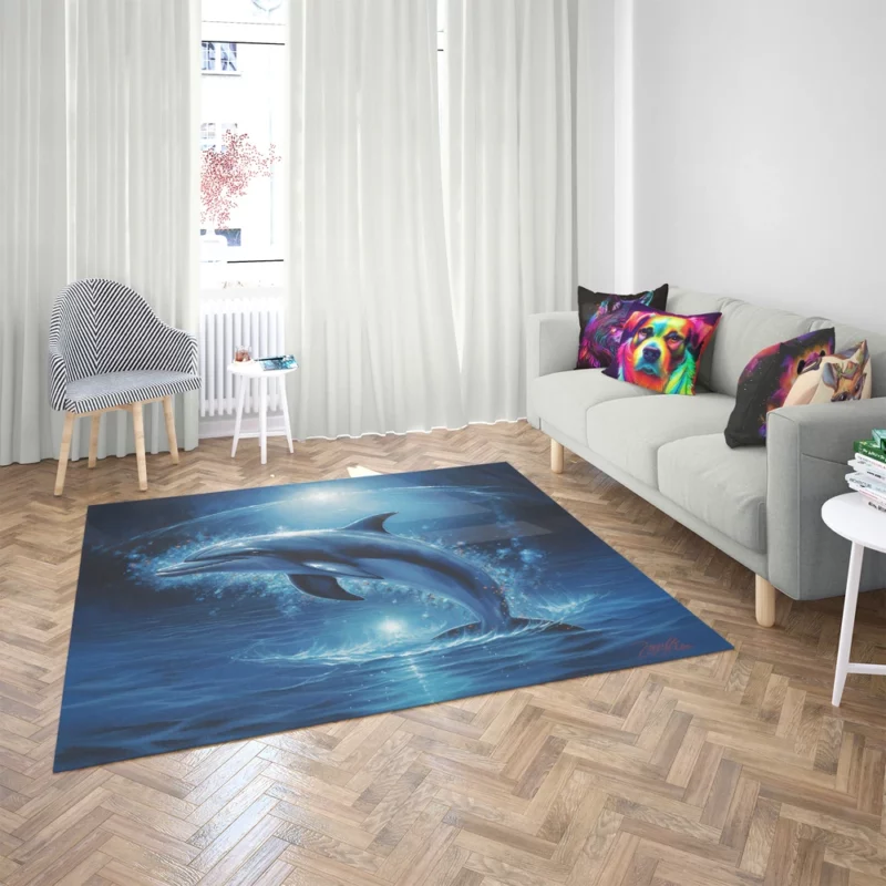 Painted Jumping Dolphin Rug 2