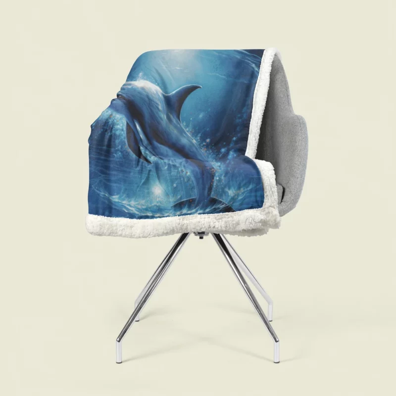 Painted Jumping Dolphin Sherpa Fleece Blanket 1