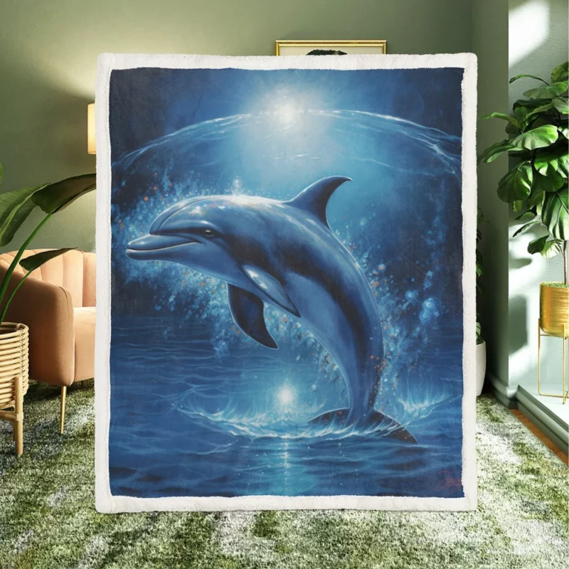 Painted Jumping Dolphin Sherpa Fleece Blanket