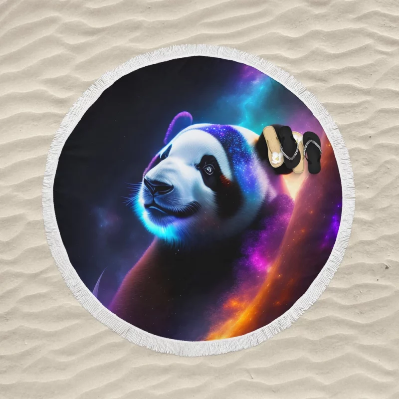 Panda Among the Stars Round Beach Towel