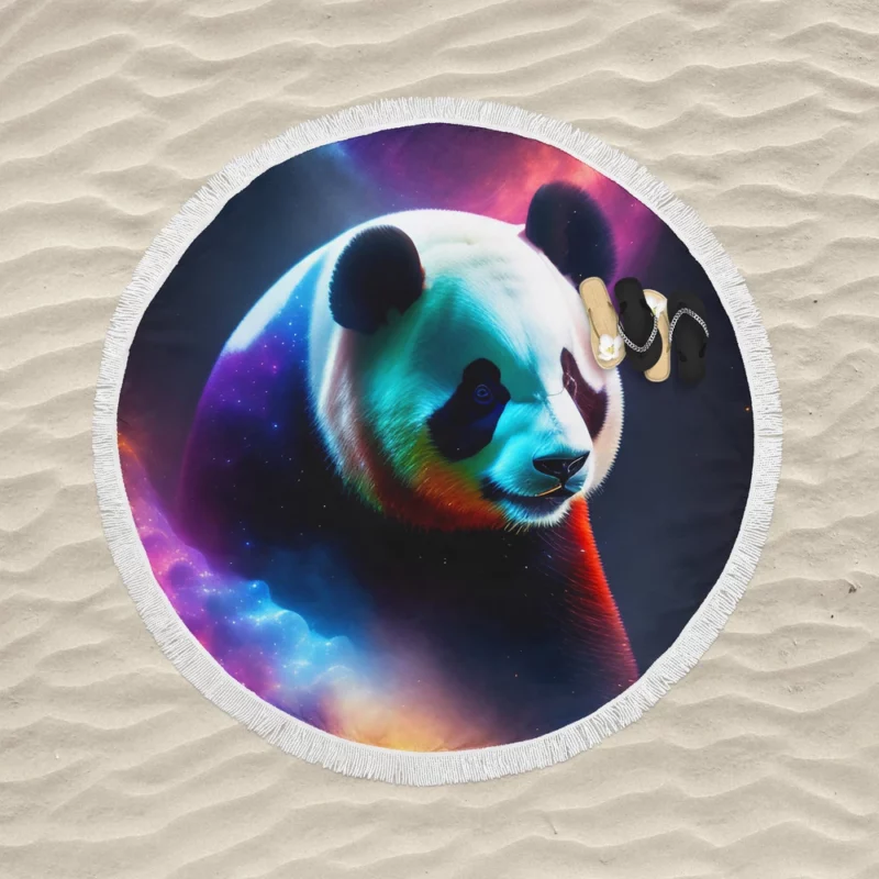 Panda Digital Artwork Round Beach Towel