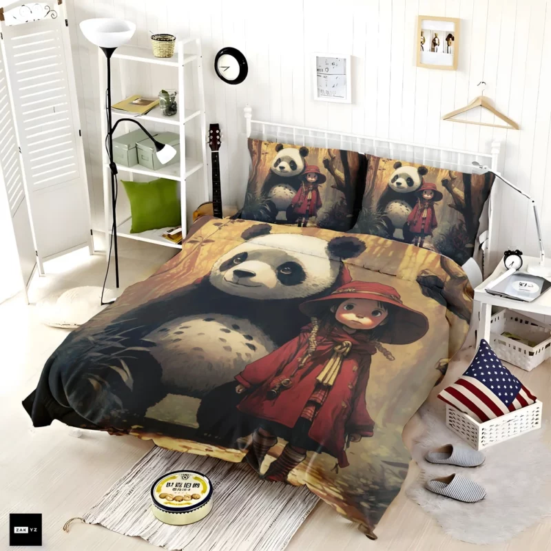 Panda Girl in the Forest Bedding Set