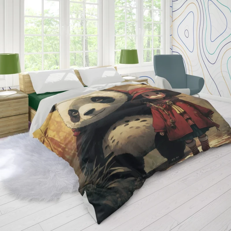 Panda Girl in the Forest Duvet Cover