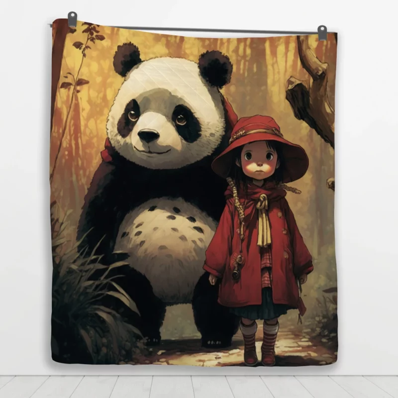 Panda Girl in the Forest Quilt Blanket 1