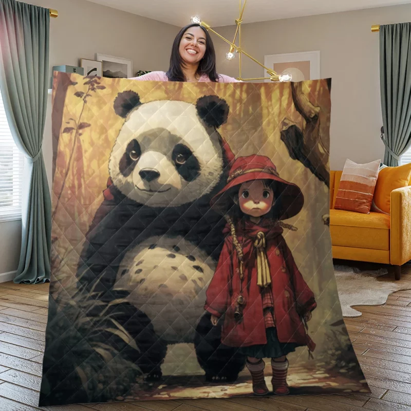 Panda Girl in the Forest Quilt Blanket