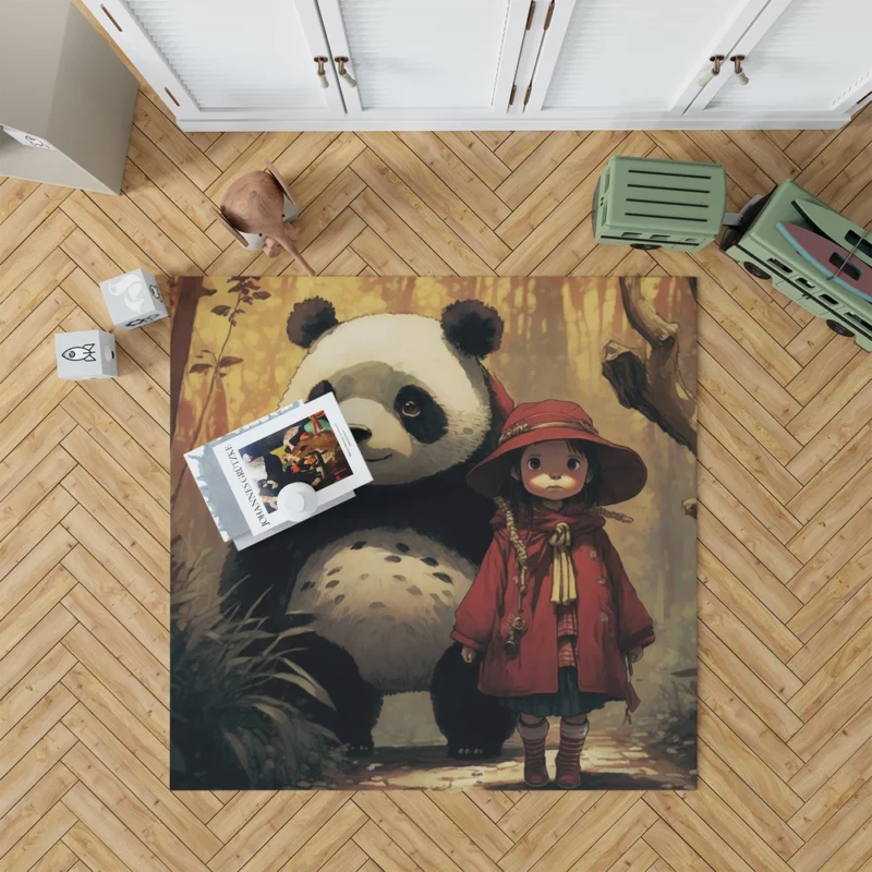 Panda Girl in the Forest Rug