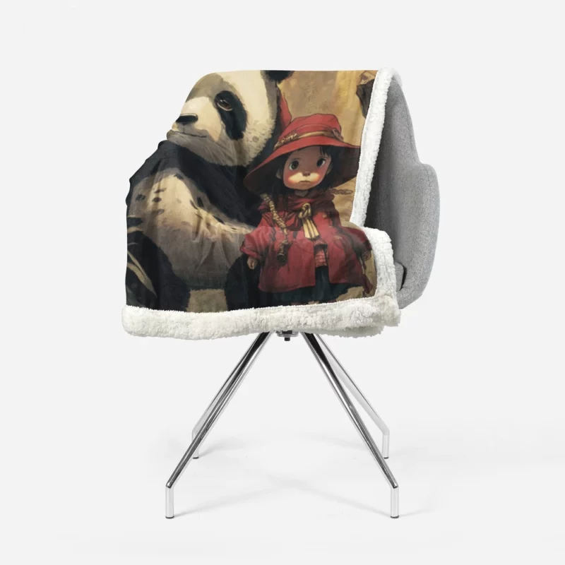 Panda Girl in the Forest Sherpa Fleece Blanket 1