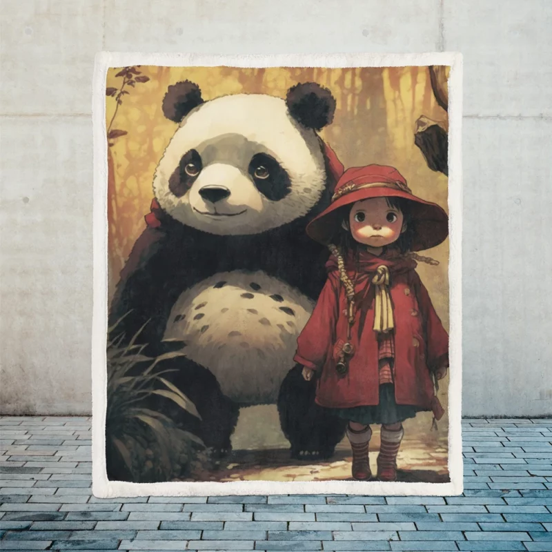 Panda Girl in the Forest Sherpa Fleece Blanket