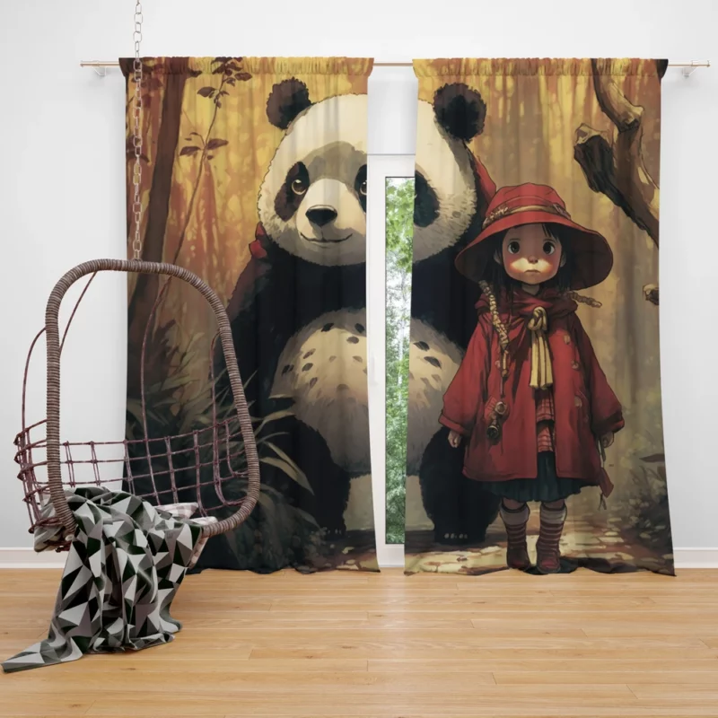 Panda Girl in the Forest Window Curtain