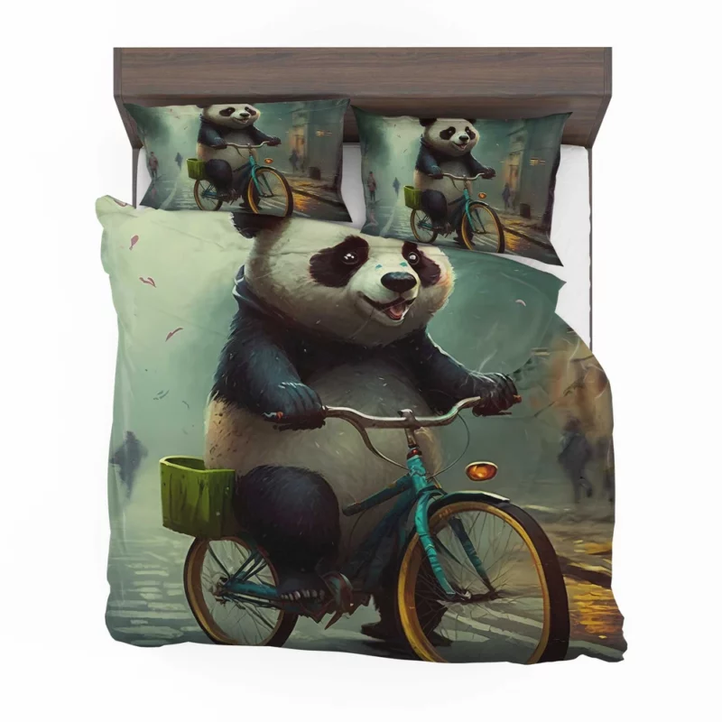 Panda Riding Bike in Rain Bedding Set 2