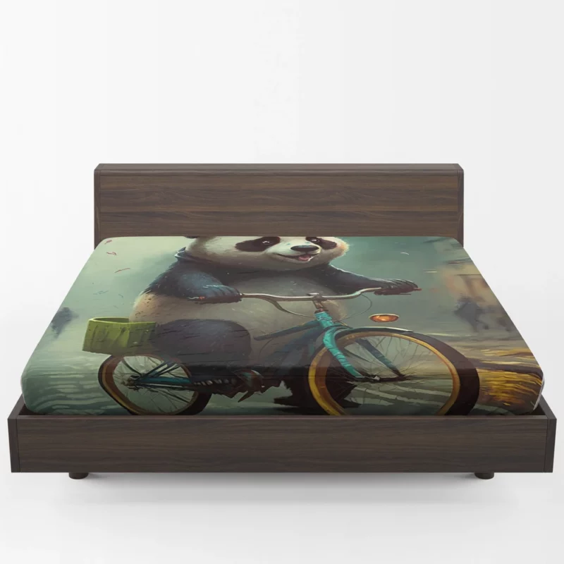 Panda Riding Bike in Rain Fitted Sheet 1