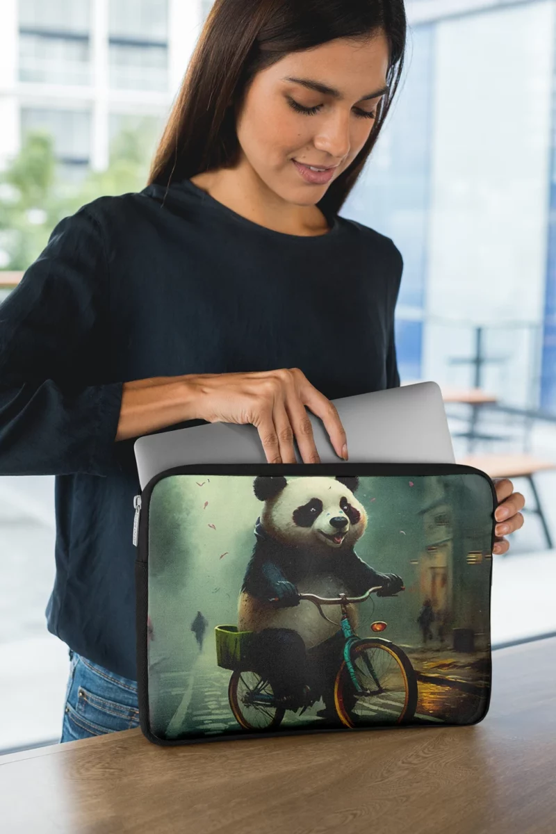 Panda Riding Bike in Rain Laptop Sleeve 1