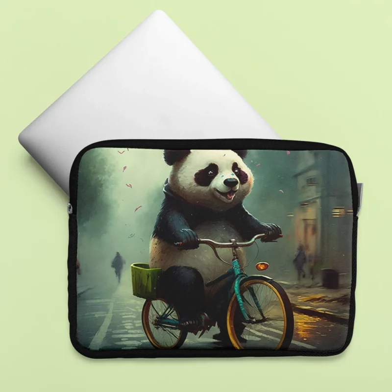 Panda Riding Bike in Rain Laptop Sleeve