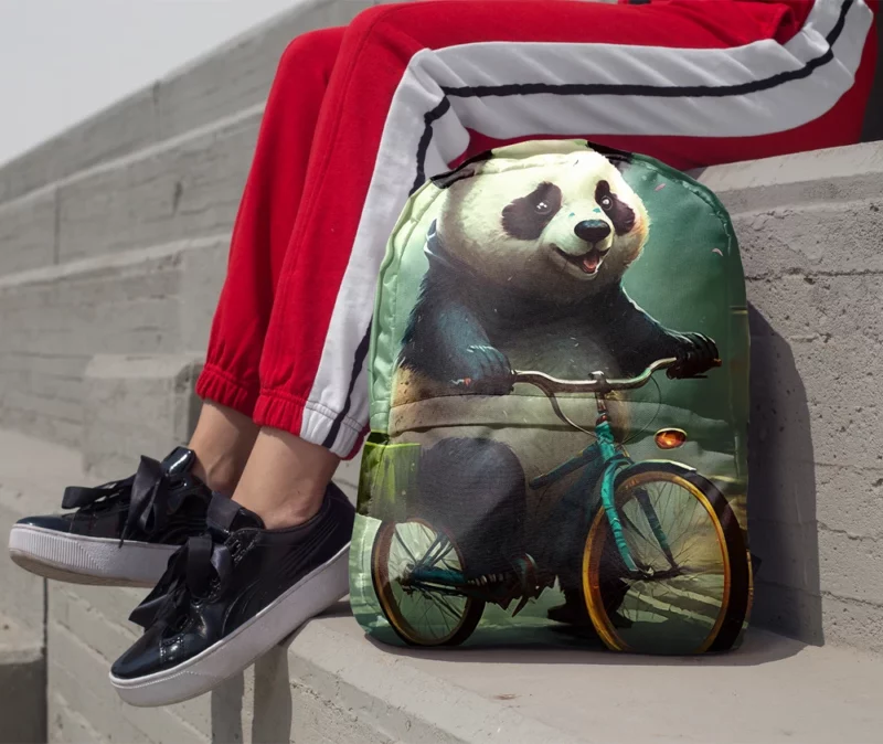 Panda Riding Bike in Rain Minimalist Backpack 1