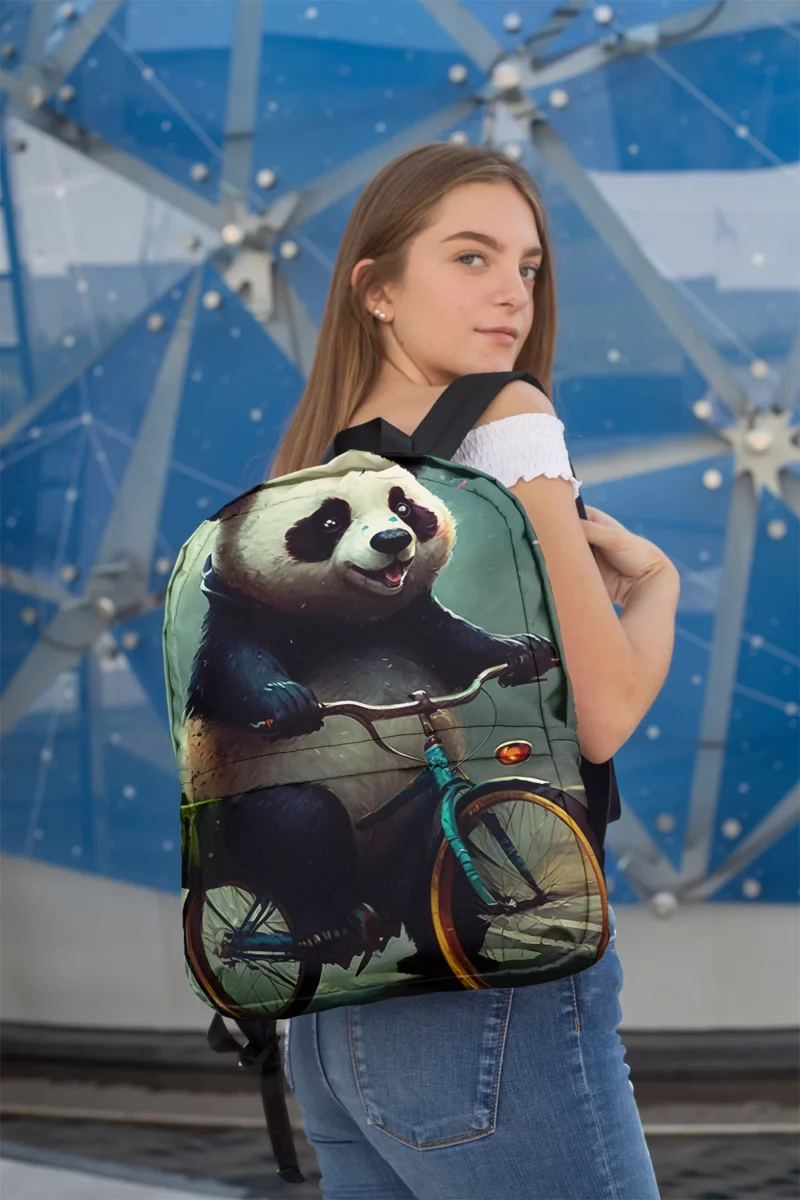 Panda Riding Bike in Rain Minimalist Backpack 2