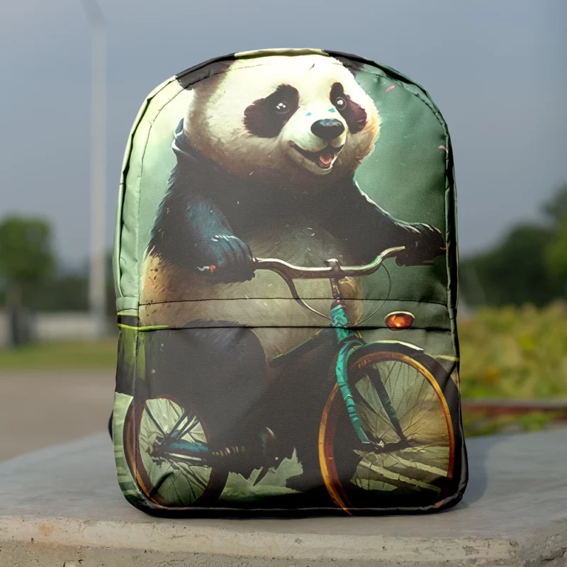 Panda Riding Bike in Rain Minimalist Backpack