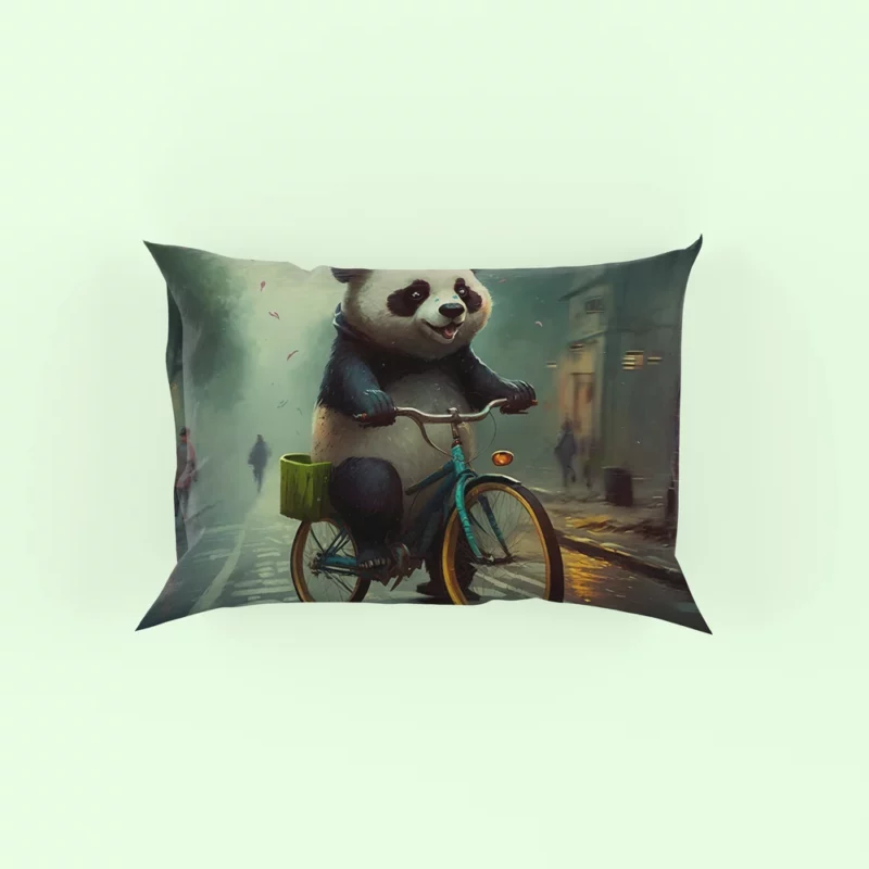 Panda Riding Bike in Rain Pillow Case