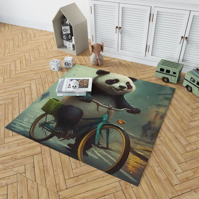 Panda Riding Bike in Rain Rug 1