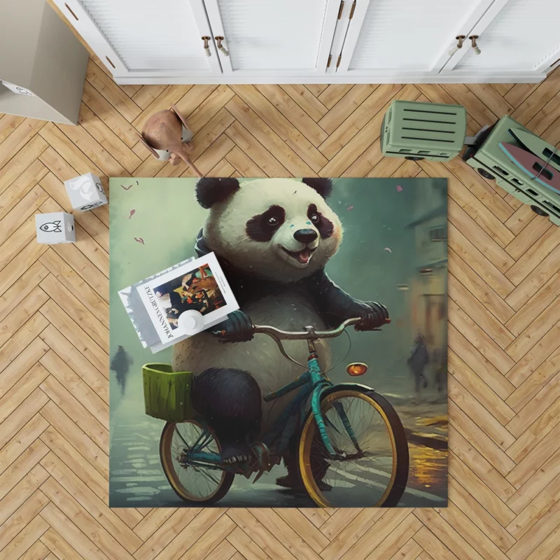 Panda Riding Bike in Rain Rug