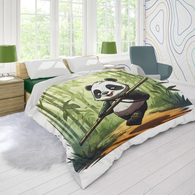 Panda Walking Through Bamboo Forest Duvet Cover