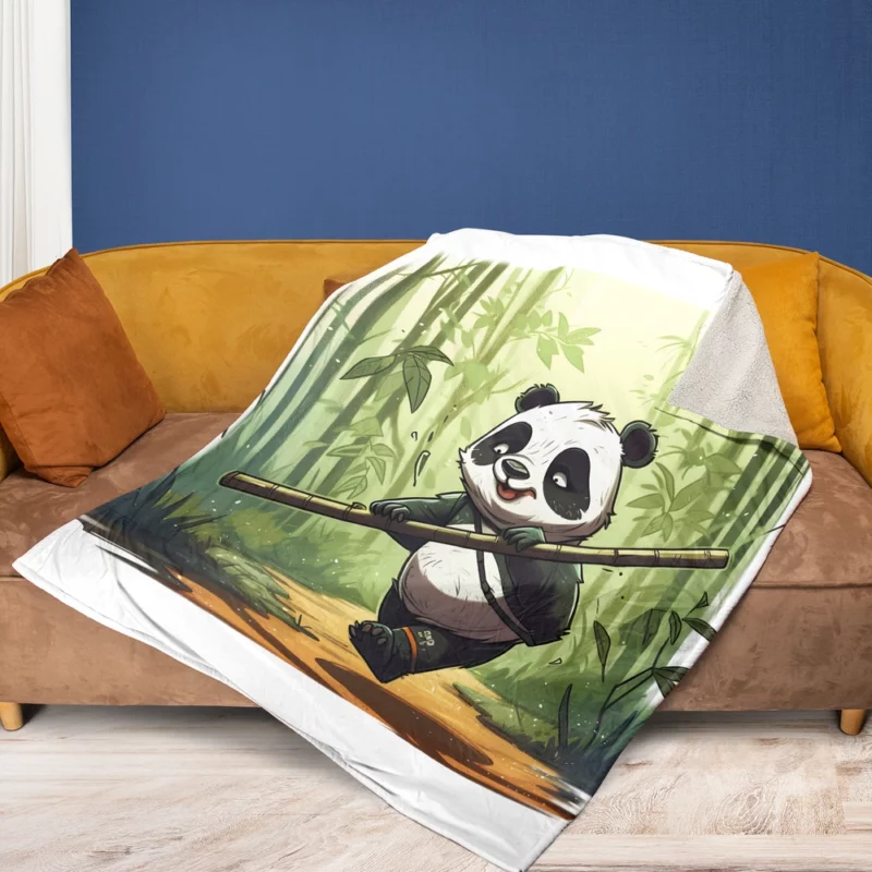 Panda Walking Through Bamboo Forest Fleece Blanket 1