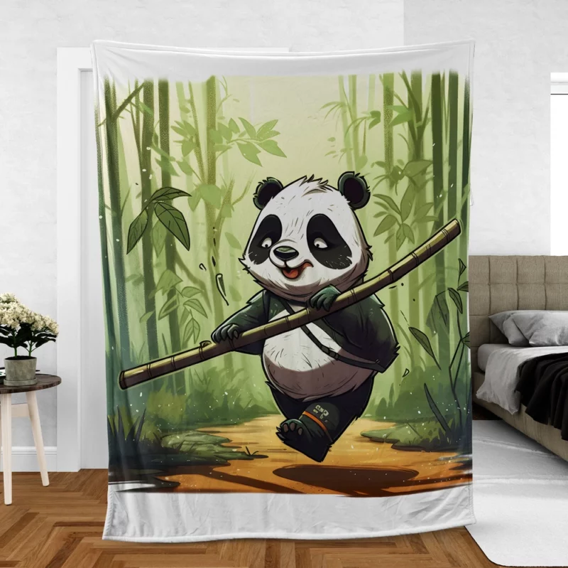 Panda Walking Through Bamboo Forest Fleece Blanket