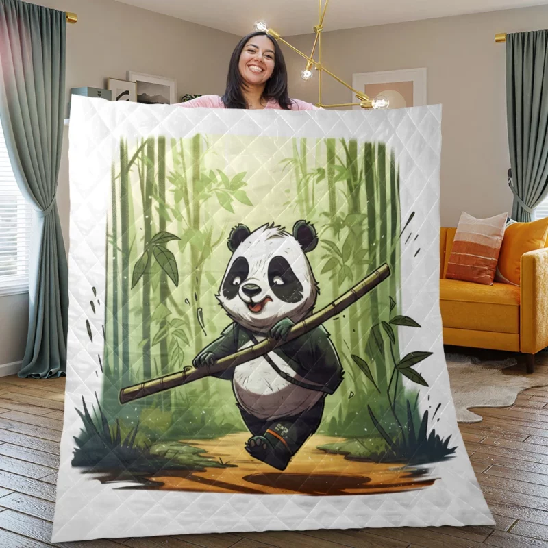 Panda Walking Through Bamboo Forest Quilt Blanket