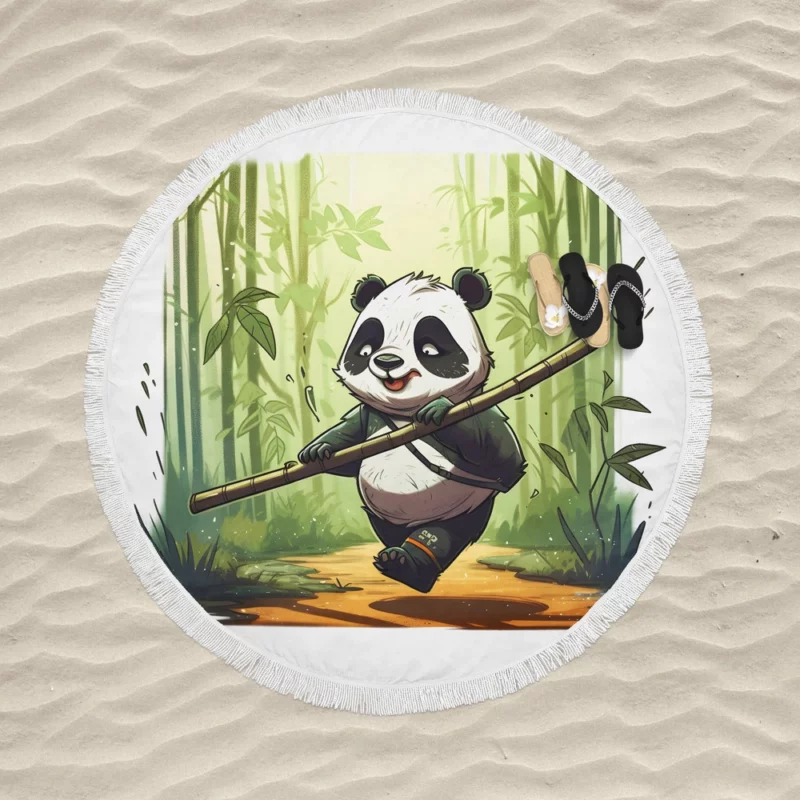 Panda Walking Through Bamboo Forest Round Beach Towel