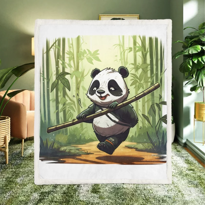 Panda Walking Through Bamboo Forest Sherpa Fleece Blanket