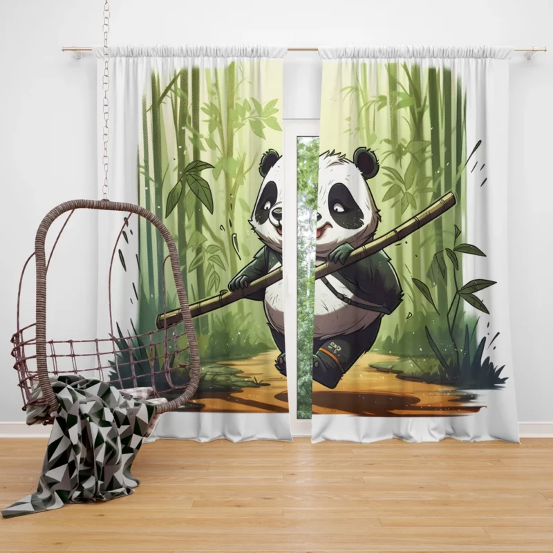 Panda Walking Through Bamboo Forest Window Curtain