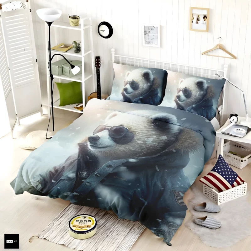 Panda Wearing Goggles in Snow Bedding Set