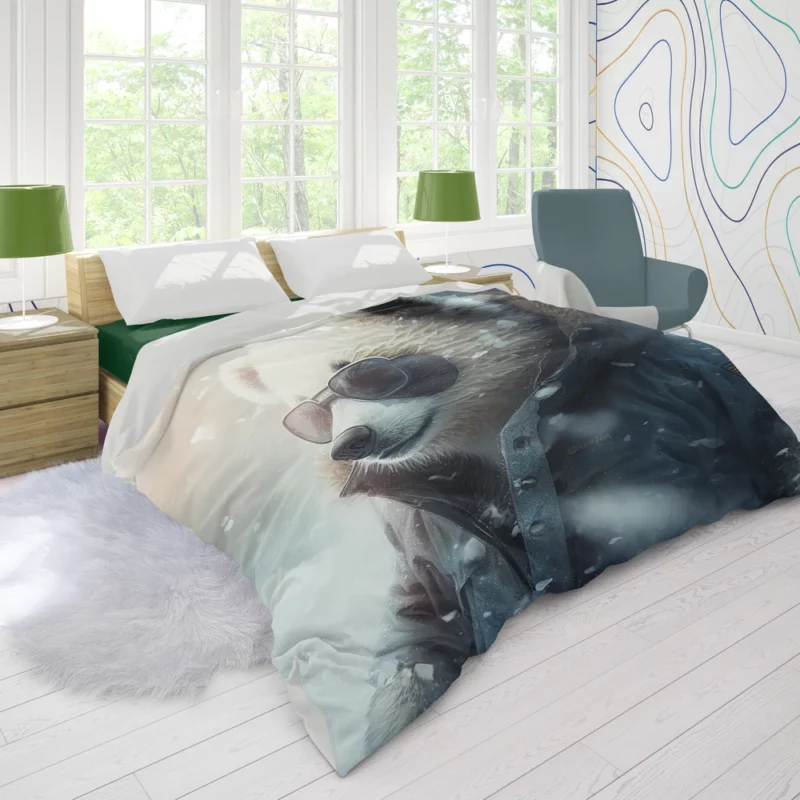 Panda Wearing Goggles in Snow Duvet Cover