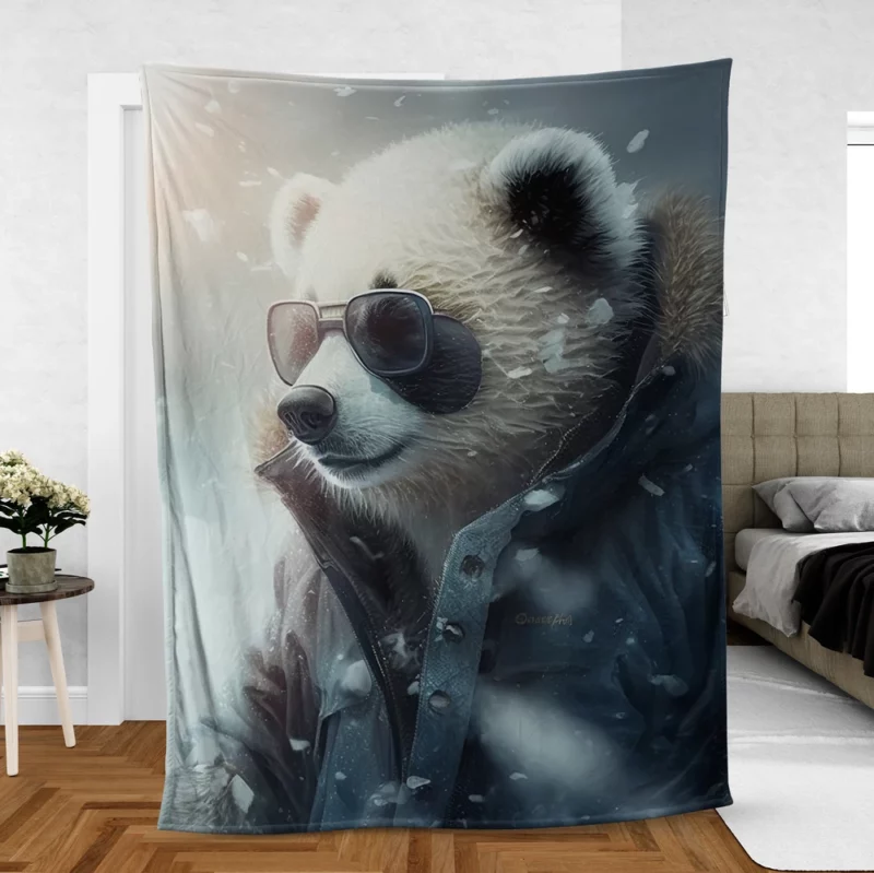 Panda Wearing Goggles in Snow Fleece Blanket