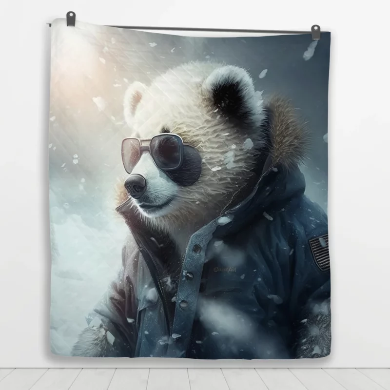 Panda Wearing Goggles in Snow Quilt Blanket 1