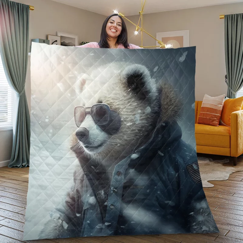 Panda Wearing Goggles in Snow Quilt Blanket