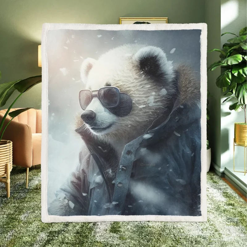 Panda Wearing Goggles in Snow Sherpa Fleece Blanket