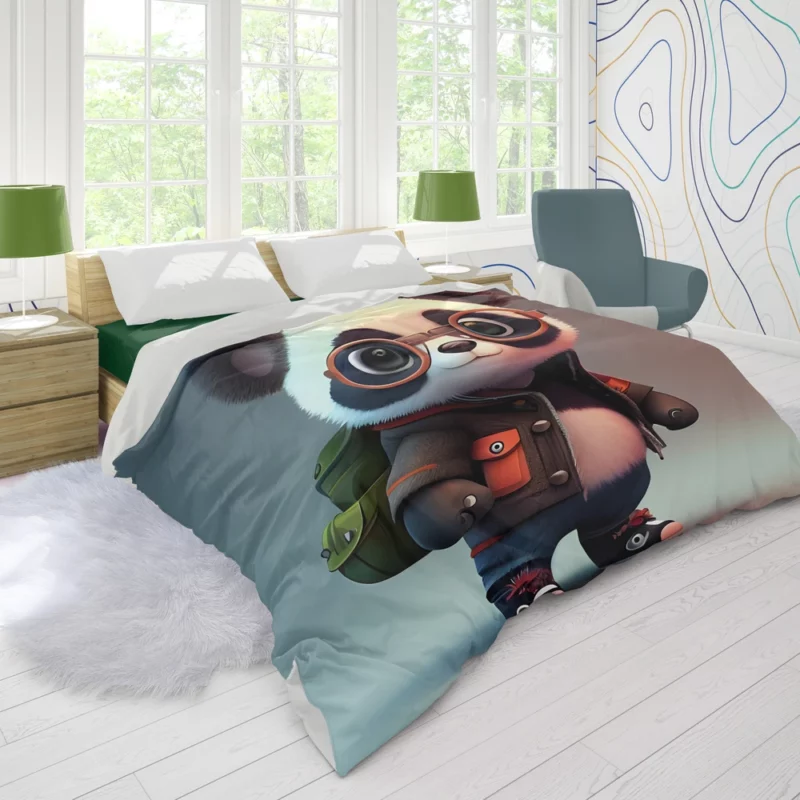 Panda With Glasses and Jacket Duvet Cover